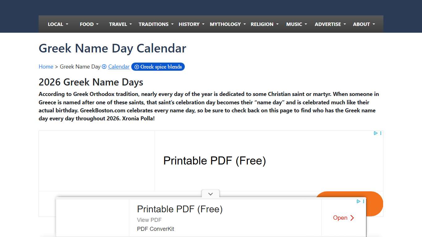 2026 Greek Name Day Calendar
